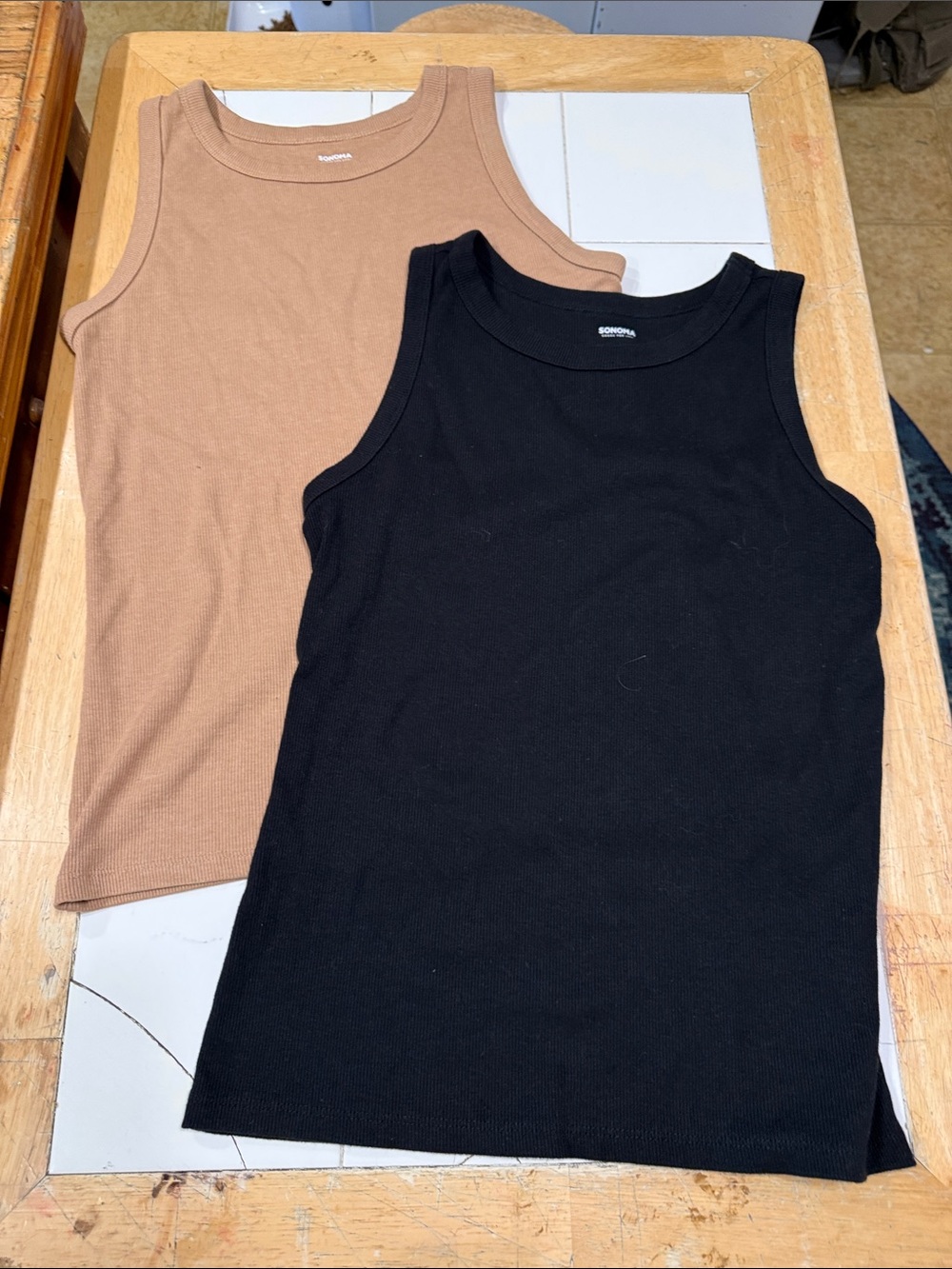 Sonoma Women’s Ribbed Tank Tops in Black and Tan